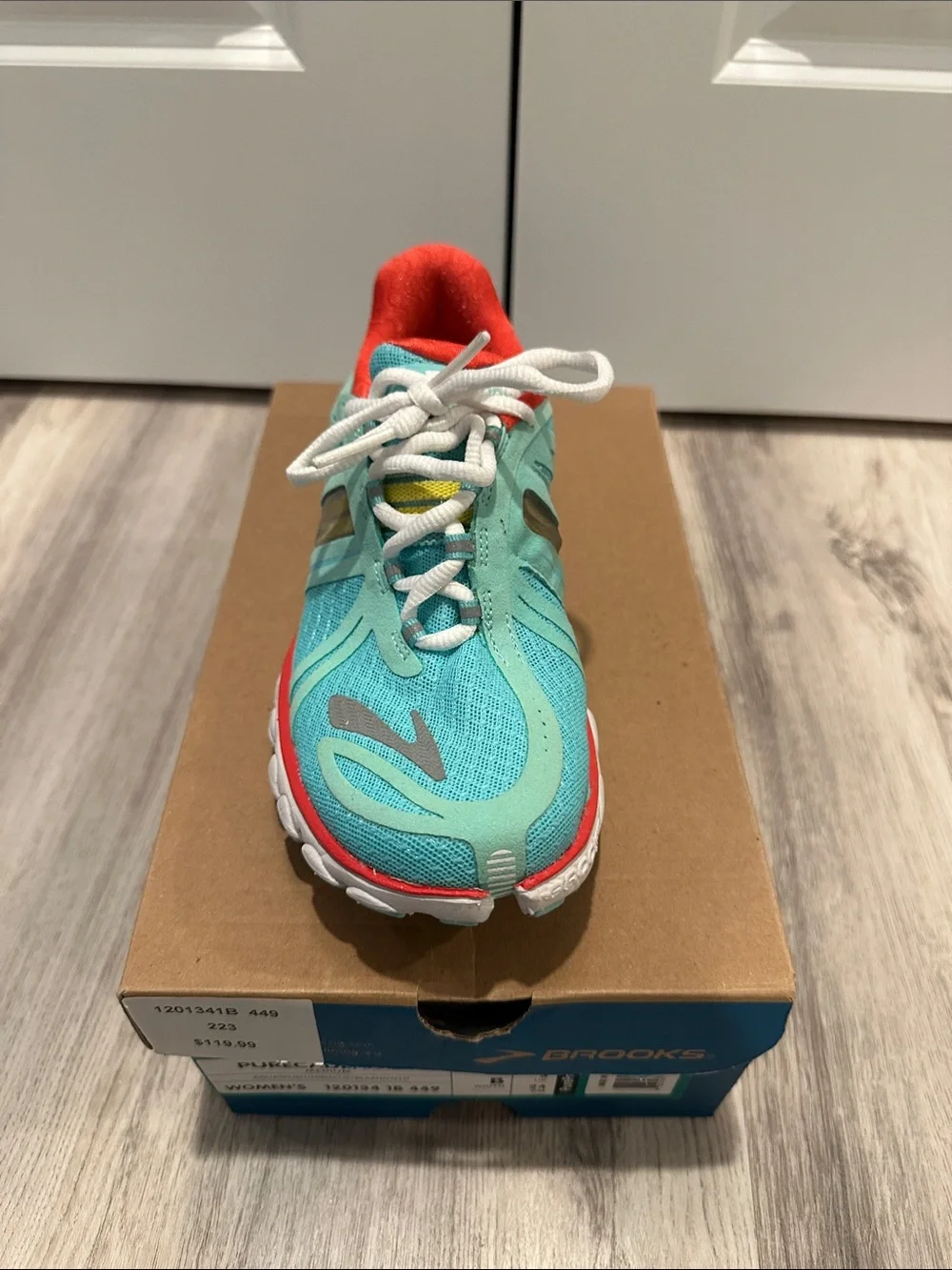 Brooks Women's Mint Green Running Shoe with Coral and Yellow Trim